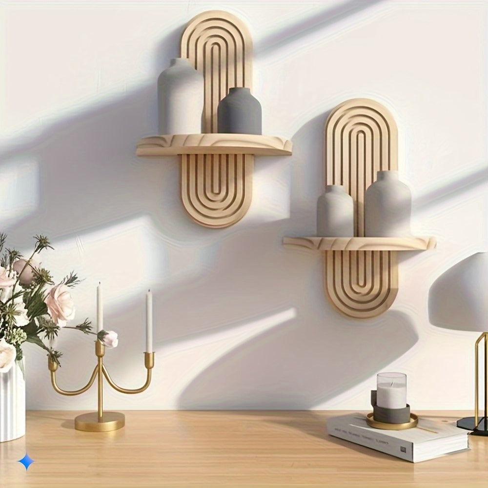 Boho Wooden Small Wall Rack Set of 2 – Hanging Storage Shelf for Bathroom, Bedroom, Living Room & Kitchen Decor Organization