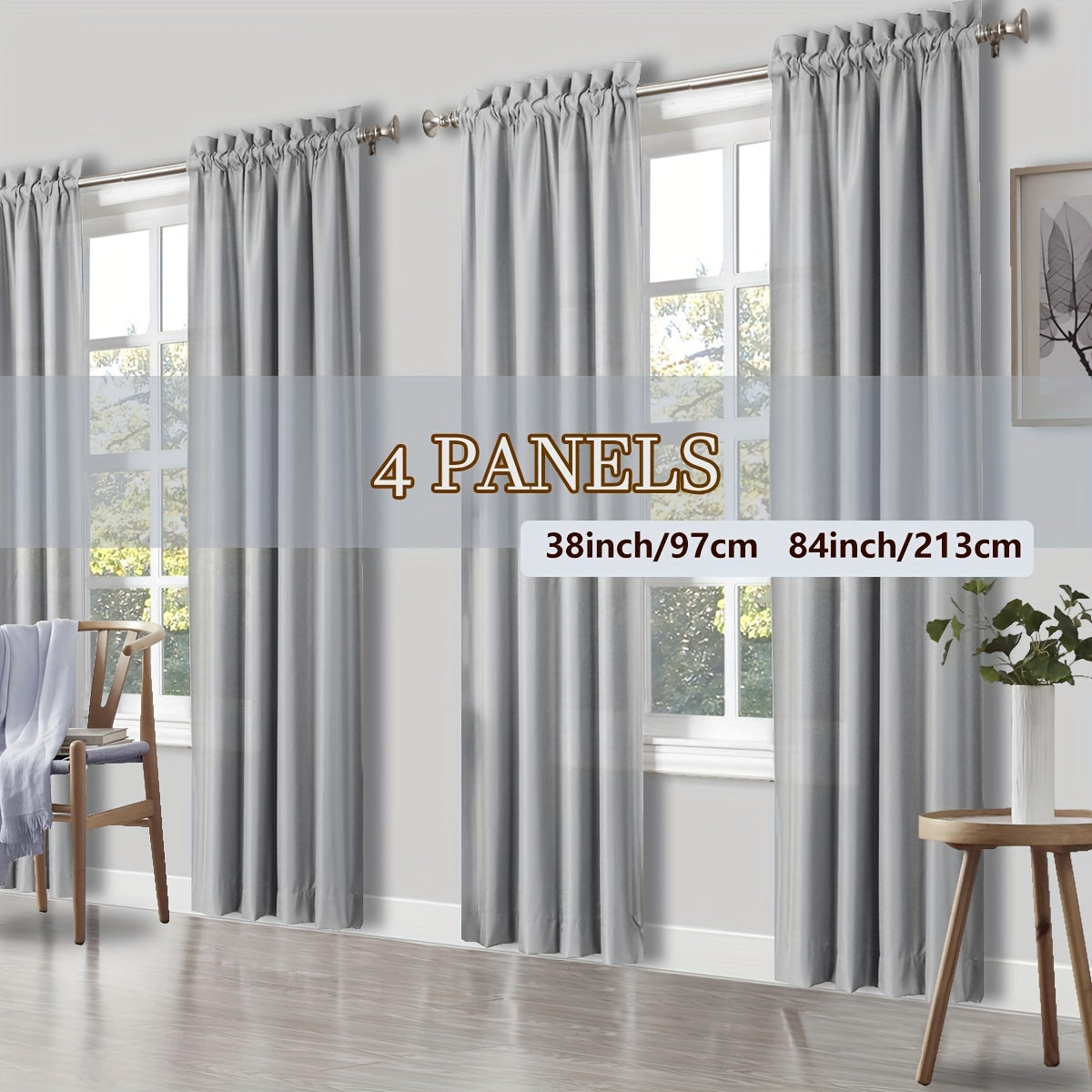 Solid Color Rod Pocket Light Filtering Curtains – 4 Panels Set for Living Room, Bedroom & Office | Multiple Sizes & 10 Colors | Simple Modern Window Panels