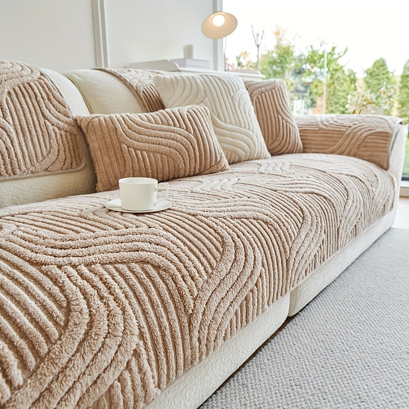 Cashmere Velvet Non-Slip Sofa Cushion Cover – Pet-Resistant Silicone-Backed Slipcover for Sofa Loveseat Recliner Chair Living Room Bedroom Office