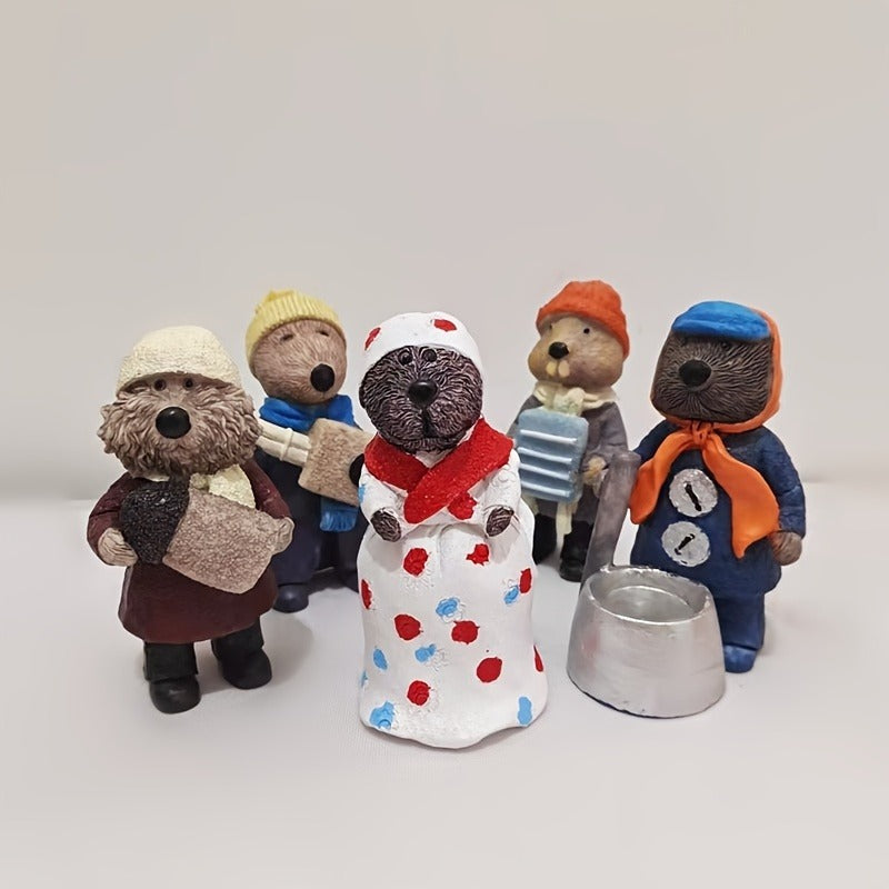 Resin Animal Figurines Set of 5 Cute Otter Mouse Handmade Mini Statues Fantasy Art Dolls Home Decor Shelf Desk Decoration Festival Gift