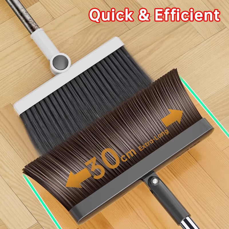 Broom and Dustpan Set with 51 Inch Adjustable Long Handle 2 Interchangeable Broom Heads – No-Bend Upright Sweeping Set for Indoor Outdoor Home Office Kitchen Garden