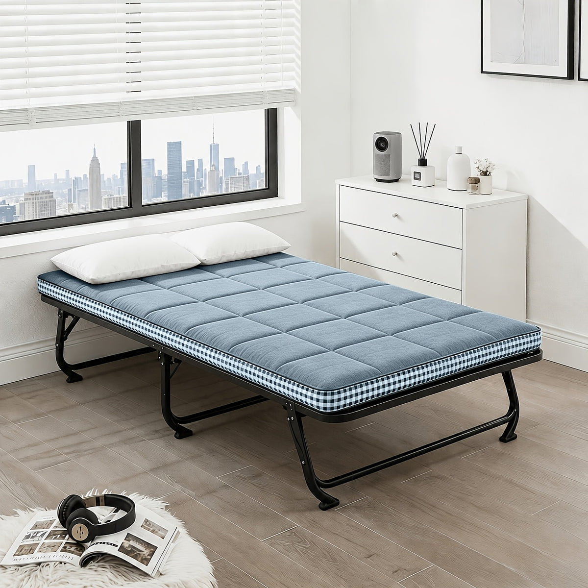 Roll-Up Thin Mattress Topper – Super Soft Foldable Mattress Pad for Twin Full Queen King, Guest Room Dorm Camp Bed RV, Multiple Colors