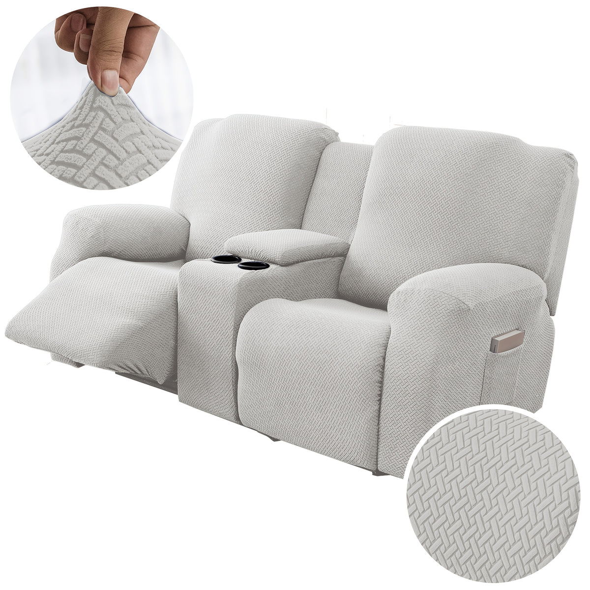 Sofa Cover Recliner 2 Seater – High Elastic Washable Velvet Slipcover with Side Pocket, Non-Slip Furniture Protector for Living Room & Bedroom