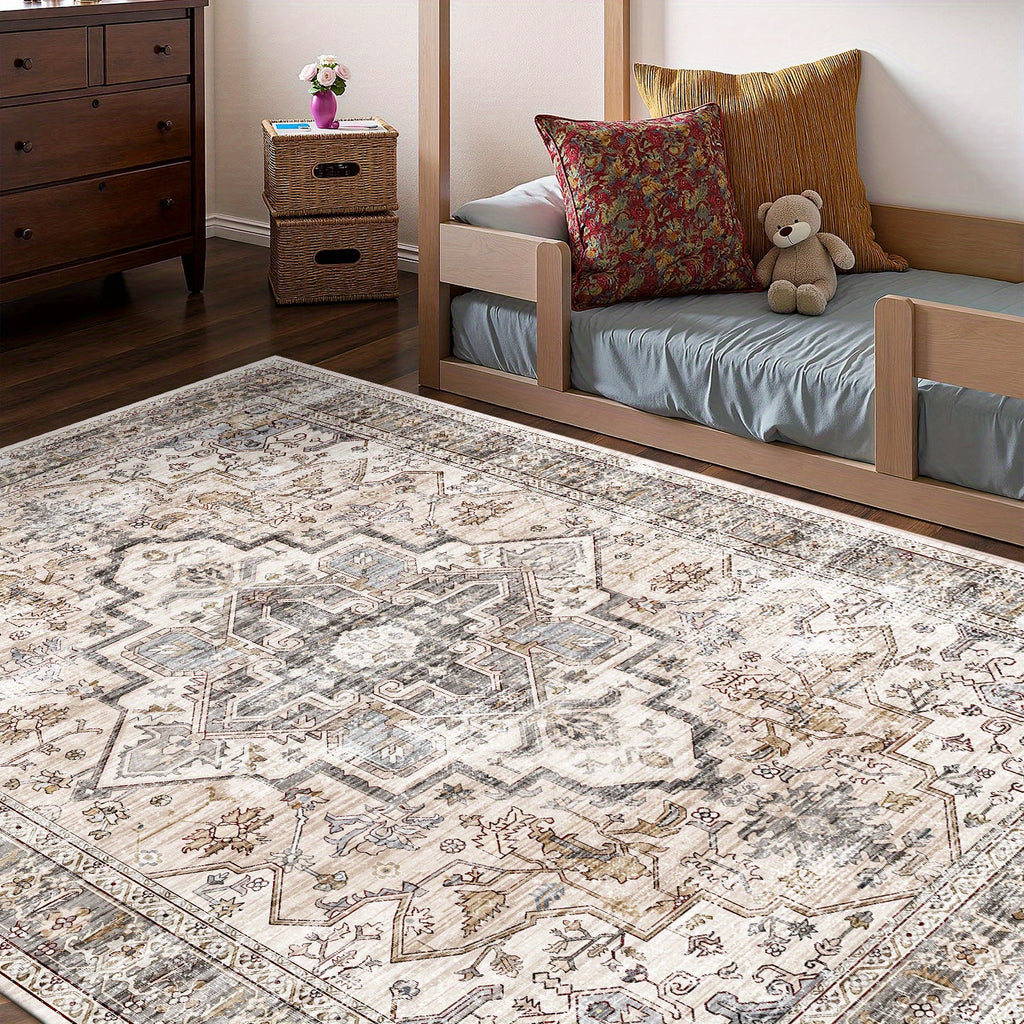 Bohemian Area Rug Washable Ultra-Soft Non-Slip Retro Foldable Living Room Bedroom Rug Beige Grey 4x6 5x7 6x9 8x10 9x12