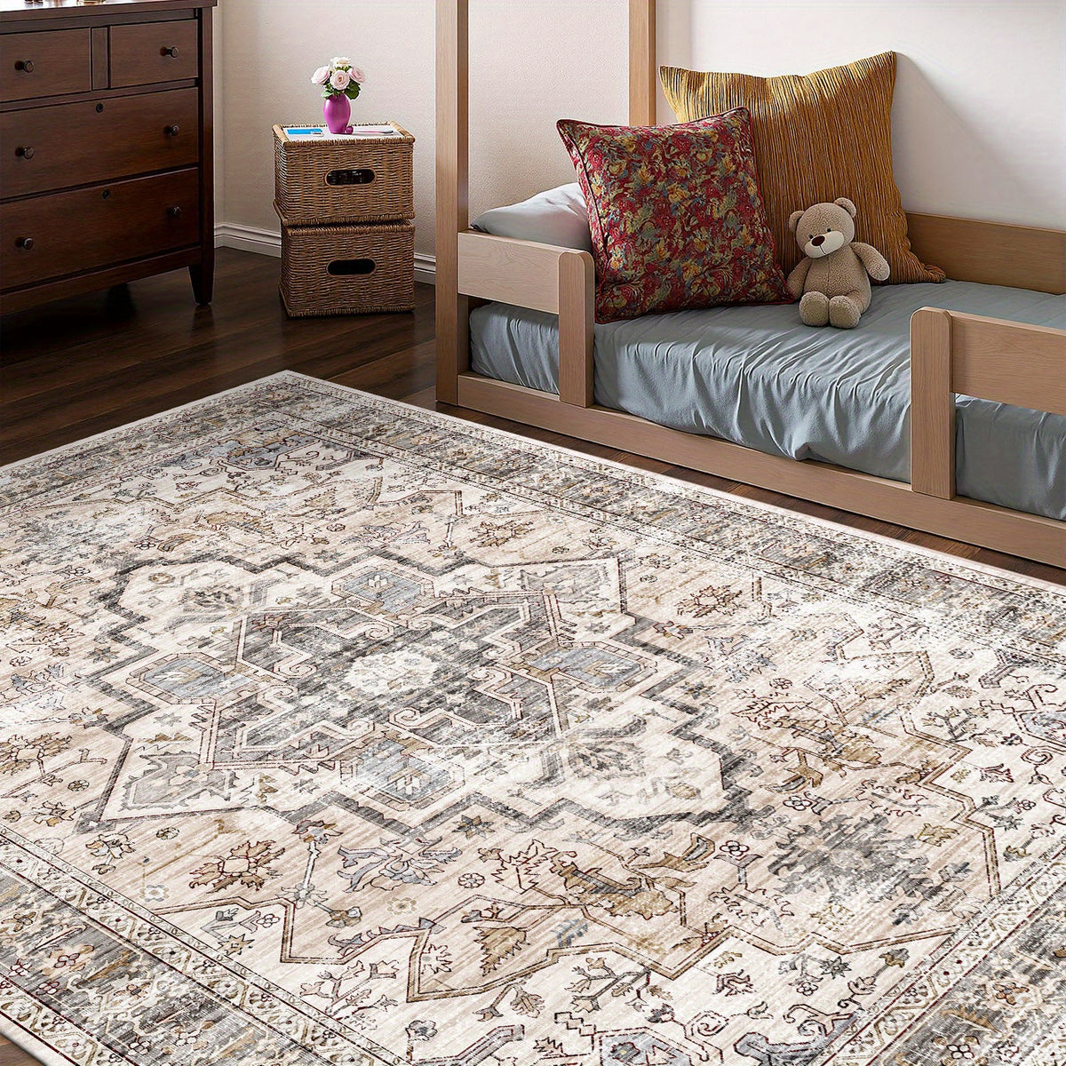 Bohemian Area Rug Washable Ultra-Soft Non-Slip Retro Foldable Living Room Bedroom Rug Beige Grey 4x6 5x7 6x9 8x10 9x12