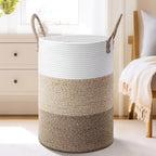 Collapsible Woven Rope Laundry Basket & Hamper - 4 Sizes (12-26 Gal), Cotton Rope Storage Basket for Dirty Clothes, Blankets & Toys, Boho Bathroom Nursery & Living Room Decor