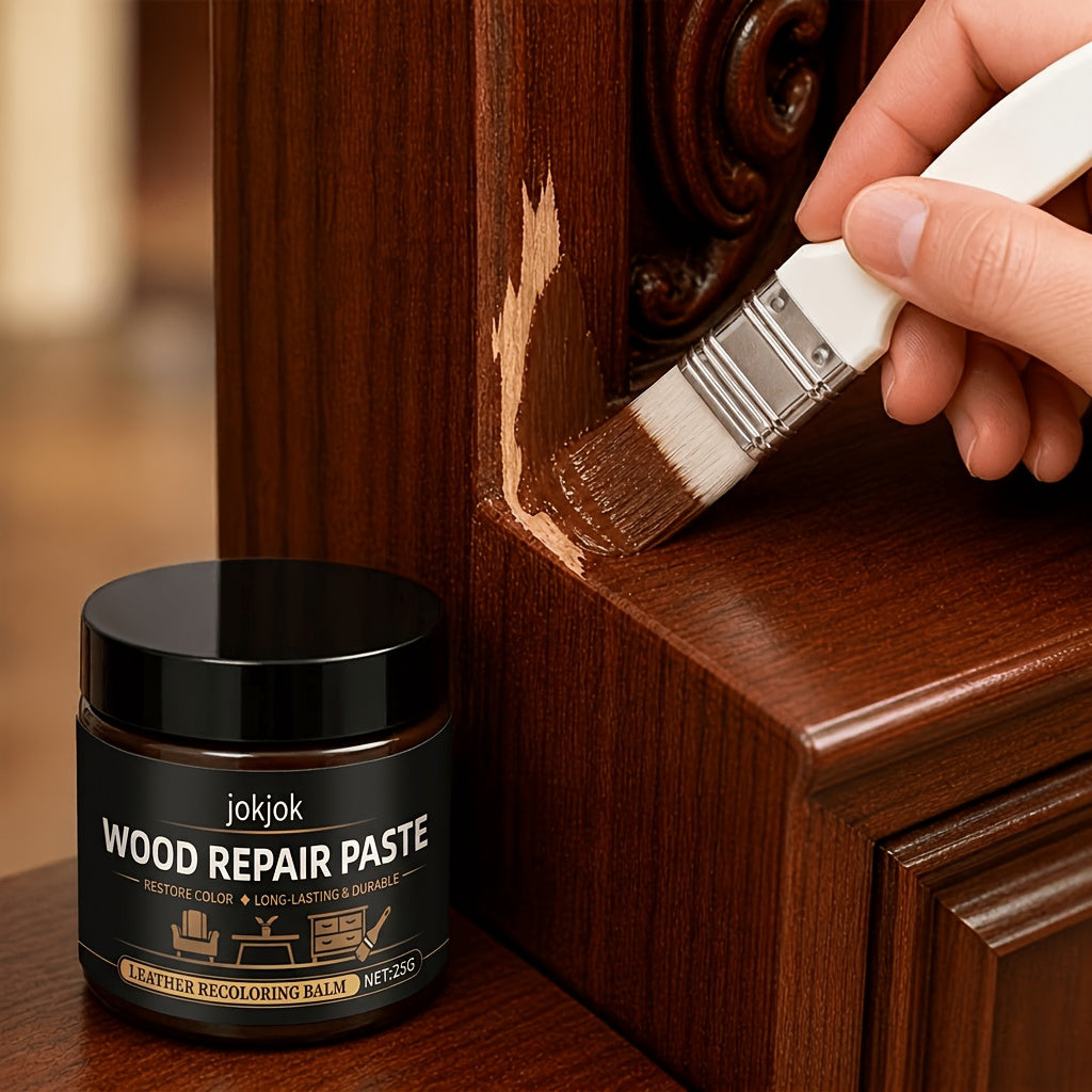 Wood Repair Paste for Furniture – Brown Scratch & Crack Filler for Doors, Cabinets, Tables, Floors & Chairs with Applicator Brush
