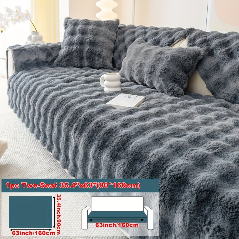 Plush Sofa Cover Rabbit Fur Like Cushion – Anti-Slip Wear-Resistant Pet Friendly Sofa Protector, 450-500GSM Polyester, Machine Washable, Home Decor