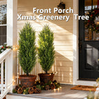 Artificial Cedar Topiary Trees 2-Pack - UV-Resistant Faux Greenery for Outdoor & Indoor, Modern Faux Topiary for Patio, Garden, Entryway & Office Decor