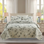 Patchwork Quilt Set 3-Piece Boho Reversible Coverlet Queen King Size Soft Lightweight Bedspread with 2 Pillow Shams All-Season Floral Stripes Bedroom Decor