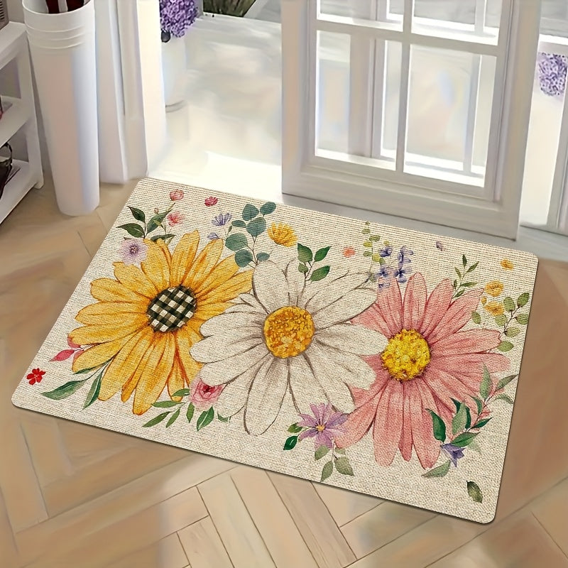 Spring Summer Floral Doormat Sunflower Daisy Welcome Mat Flannel Soft Non-Slip Indoor Floor Mat for Front Door Entryway Home Decoration - Multiple Sizes