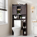 Farmhouse Over Toilet Cabinet with Sliding Doors Engineered Wood Adjustable Shelf Toilet Paper Holder Stand Space Saving Bathroom Storage No Wall Mount Multiple Colors