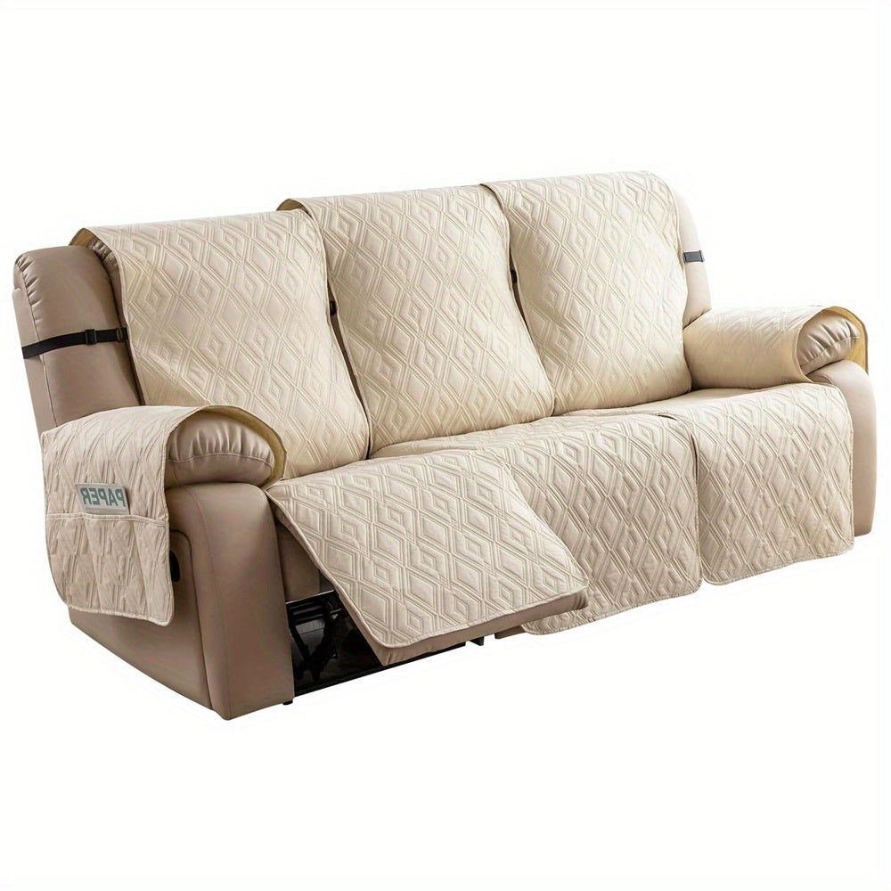 Recliner Sofa Cover Set 3-Piece Non-Slip Couch Covers for 3-Cushion Reclining Couch – Washable Furniture Protector with Elastic Straps for Pets & Dogs, Knit Fabric Slipcover for Living Room