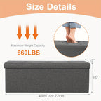 Folding Storage Ottoman Bench 660 lbs Capacity – Large End of Bed Chest with Padded Seat for Bedroom Living Room Entryway, 30 & 43 Inch, Multiple Colors
