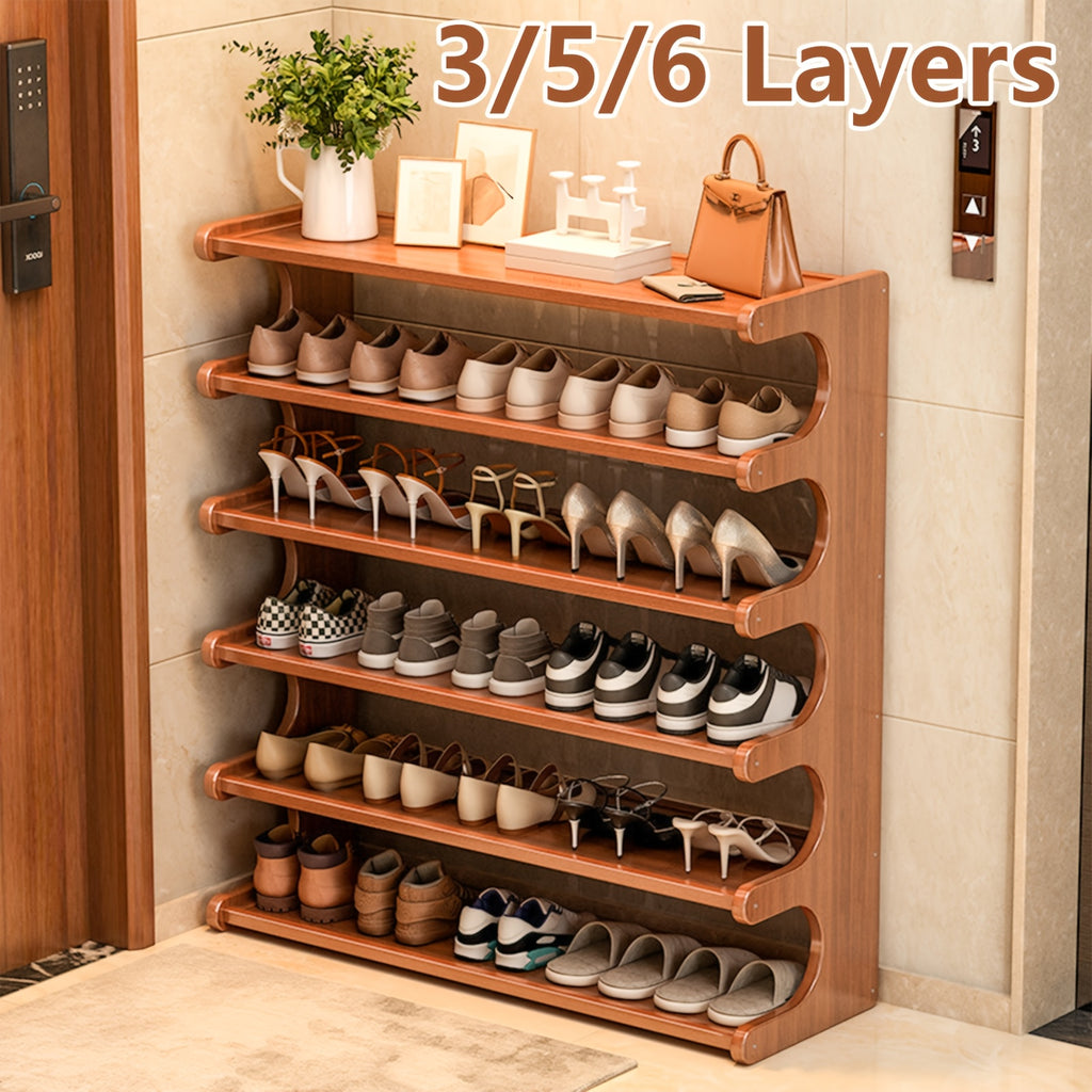 Bamboo Shoe Rack 3, 5 or 6-Tier Wide Wood Grain Finish – Freestanding Shoe Storage Shelf Holds 6 to 24 Pairs, Easy Assembly for Entryway, Hallway, Bedroom, Living Room & Garage