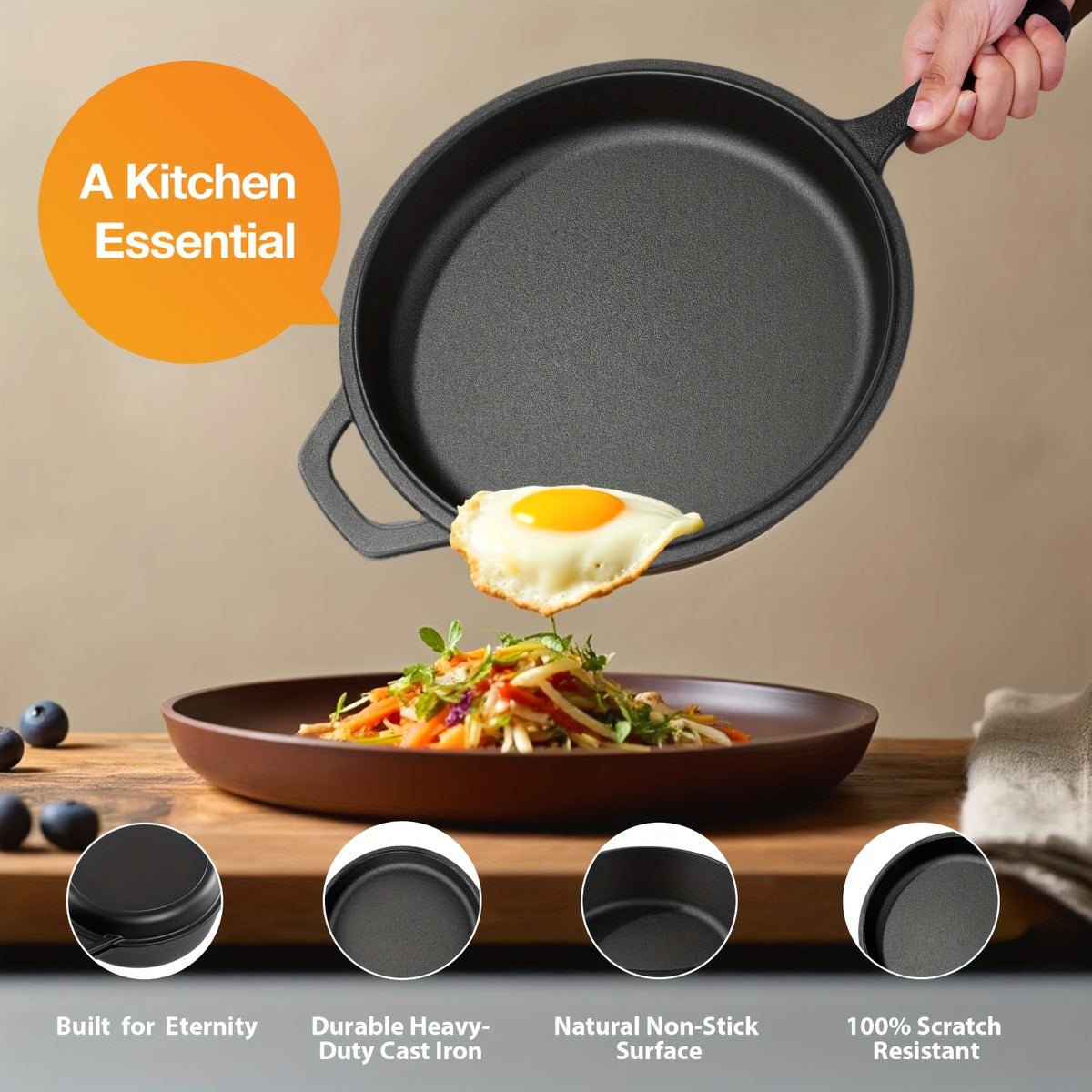 Pre-Seasoned Cast Iron Dutch Oven & Frying Pan Set – 2-in-1 Deep Pan + Skillet for Baking, BBQ, Stovetop & Induction | Indoor & Outdoor Cookware