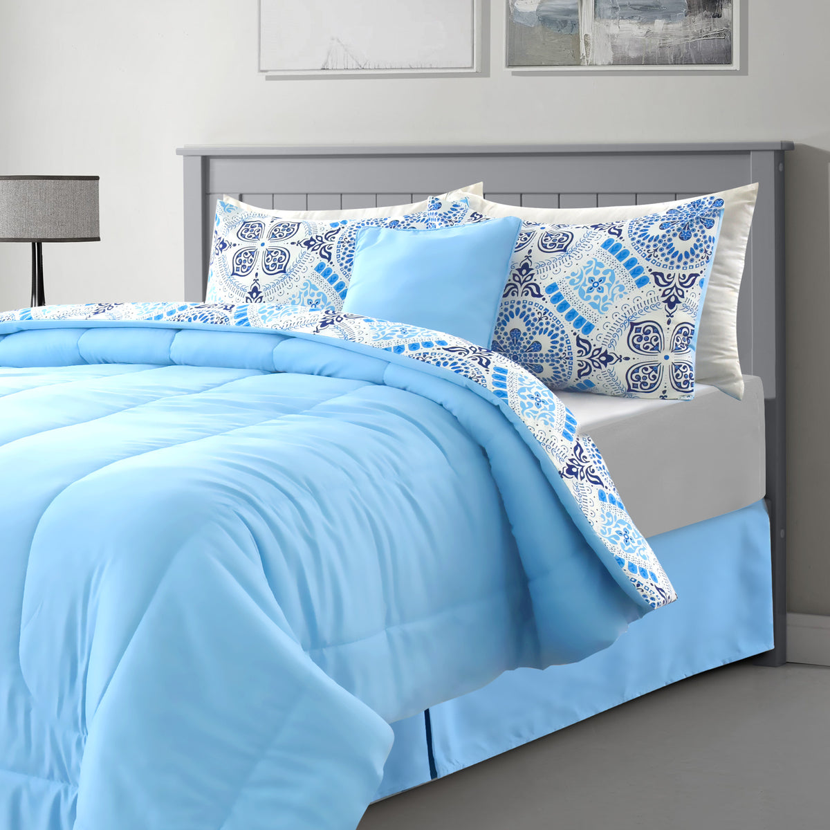 5-Piece Comforter Set – Reversible Quilted Down Alternative Bedding Set with Pillow Shams, Bed Skirt & Cushion | All Season | Twin, Queen, King
