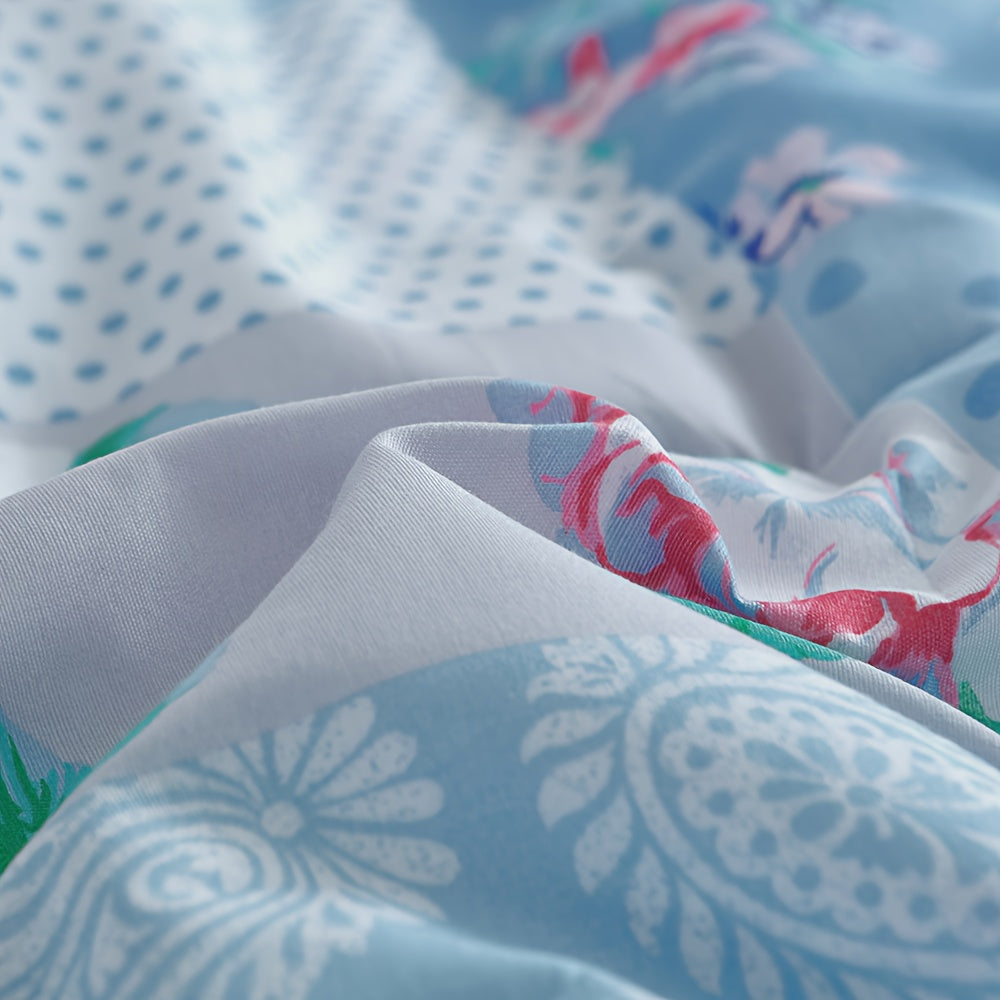Blue Checkered Floral Comforter Set 2/3 Piece – Lightweight All-Season Quilt with Pillowcases, Soft Bedding Set Twin Queen King, Machine Washable