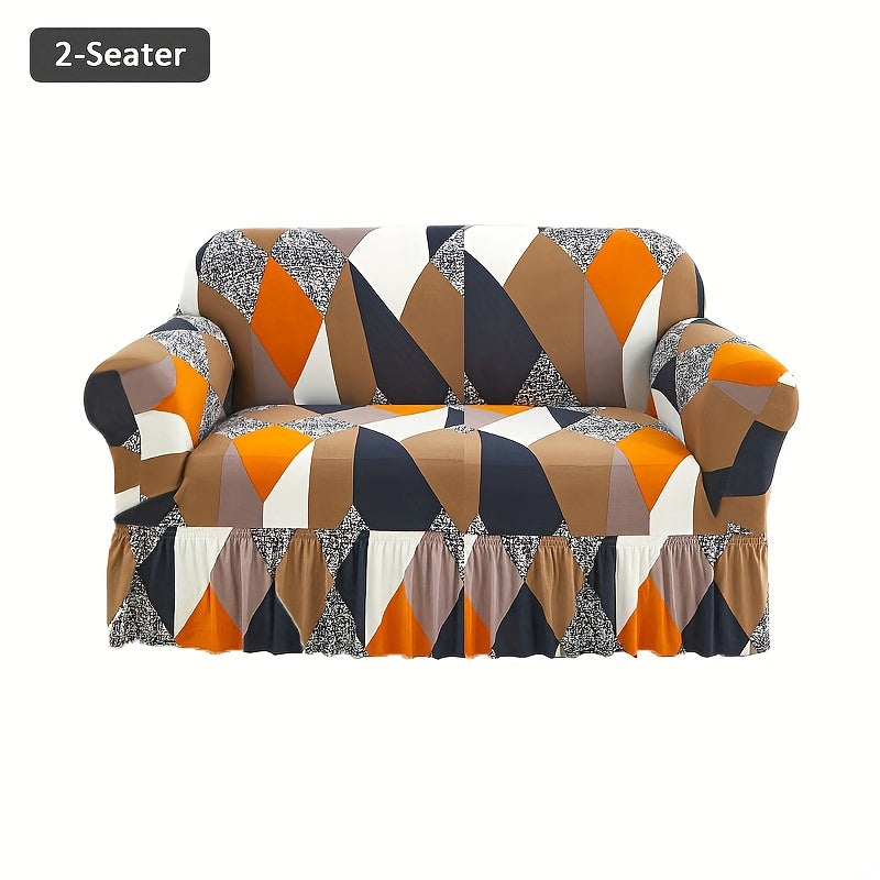 Printed Skirt Elastic Sofa Cover Full Wrap – Universal Fiber Fabric All-Season Couch Slipcover Protector for Living Room, Single 2-Seater 3-Seater 4-Seater