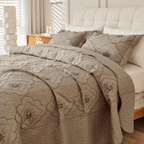 Quilted Embroidered Bedspread Set 3 Pcs – Floral Embroidery, 100% Polyester, Wrinkle-Resistant Lightweight Coverlet for Queen & King Bedroom Decor, 16 Colors