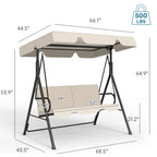 Outdoor Porch Glider Swing with Canopy Rust Proof Heavy Duty Steel Frame Adjustable Canopy Patio Furniture Garden Lawn Backyard Black Beige Brown Red Green