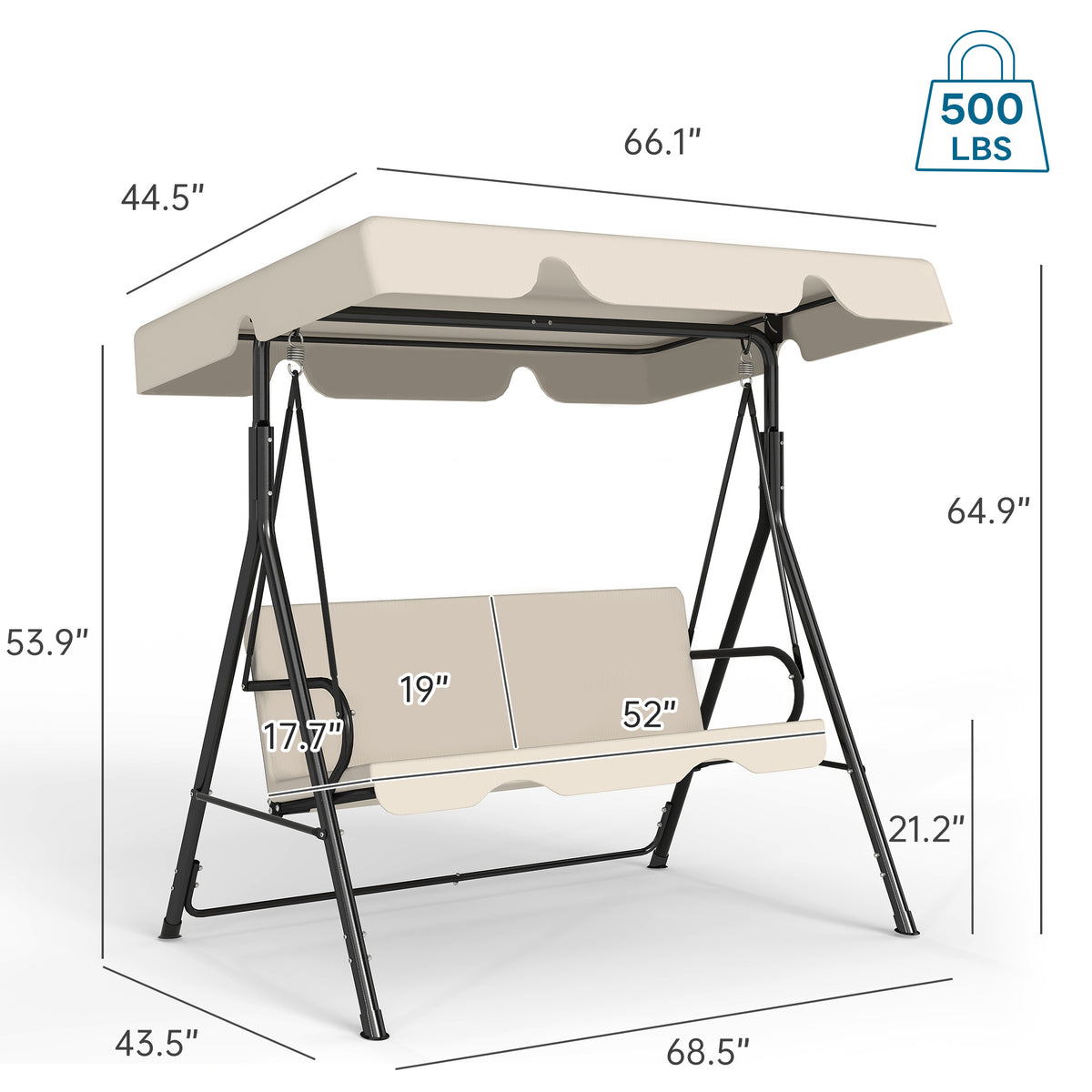 Outdoor Porch Glider Swing with Canopy Rust Proof Heavy Duty Steel Frame Adjustable Canopy Patio Furniture Garden Lawn Backyard Black Beige Brown Red Green