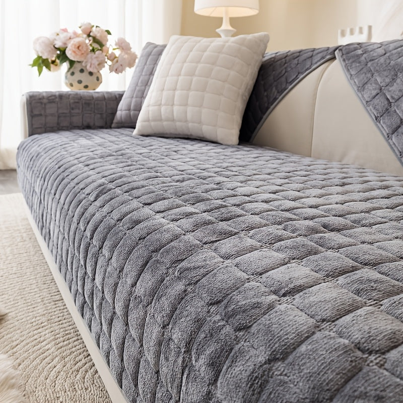 Short Plush Sofa Cover Soft Thick Pet Friendly All Season Sofa Protector Machine Washable for 1 2 3 4 Seater Living Room Bedroom Office Winter