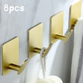 Self Adhesive Towel Hooks for Bathroom – 8-Pack Heavy Duty No-Drill Wall Mount Stainless Steel Sticky Wall Hanger for Robe, Clothes, Hat, Keys, Kitchen & Bathroom, Gold, Silver, White