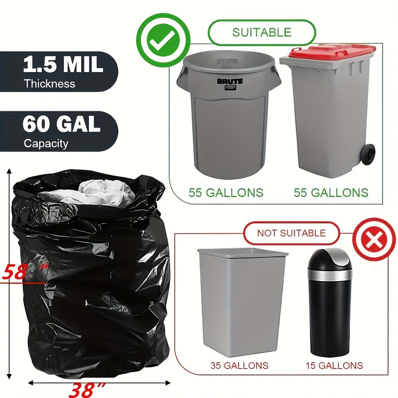 55-60 Gallon Heavy Duty Black Garbage Bags Tear Resistant Large Trash Bags for Home Garden Outdoor Commercial Camping 25 Pack