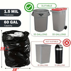 55-60 Gallon Heavy Duty Black Garbage Bags Tear Resistant Large Trash Bags for Home Garden Outdoor Commercial Camping 25 Pack