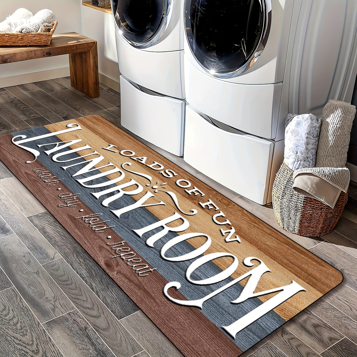 Laundry Room Runner Rug Non-Slip Washable Farmhouse Retro Floor Mat for Kitchen Bathroom Hallway Multiple Sizes and Colors Blue Brown Red Home Decor Accent Rug