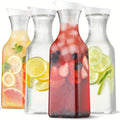 50oz Clear Plastic Water Carafe with Flip-Top Lid, Set of 4 – Square Base Juice Pitcher for Water, Iced Tea, Cold Brew & Mimosa Bar (Hand Wash Only)