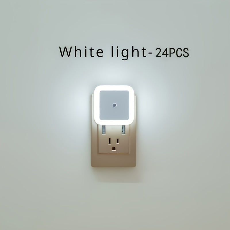 Plug-In LED Night Lights Dusk to Dawn Light Sensor, Energy Saving, White & Warm Light Options – 12 or 24 Pack for Bedroom, Bathroom, Kitchen & Hallway