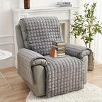 Velvet Lounge Chair Cover with Pocket Anti Slip Elastic Slipcover - Soft Plush Sofa Protection Cover for Living Room Office Home Decor, Brown Grey 53x75in