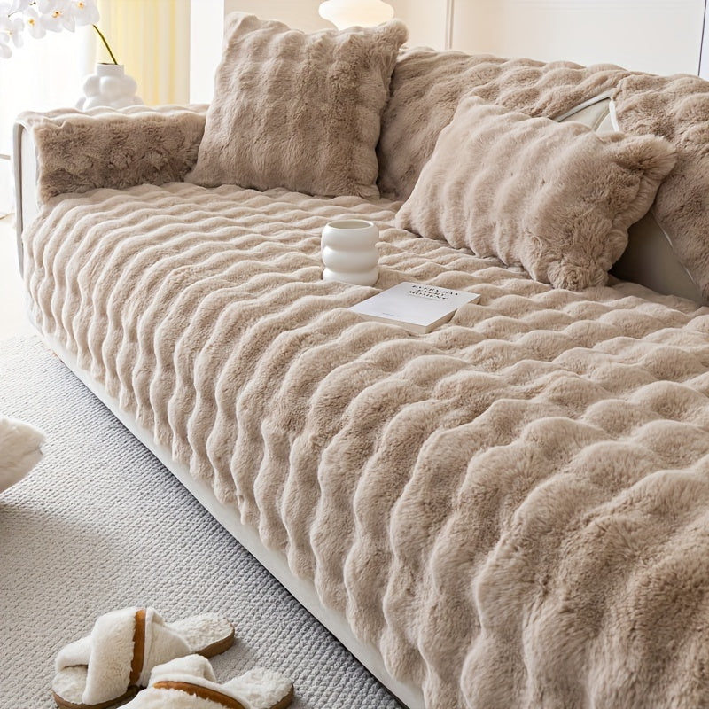 Faux Rabbit Fur Plush Sofa Cover Thick Milkskin Split Slipcover Cozy Winter Warmth Pet Friendly Machine Washable 1 2 3 4 Seater Living Room Bedroom Office