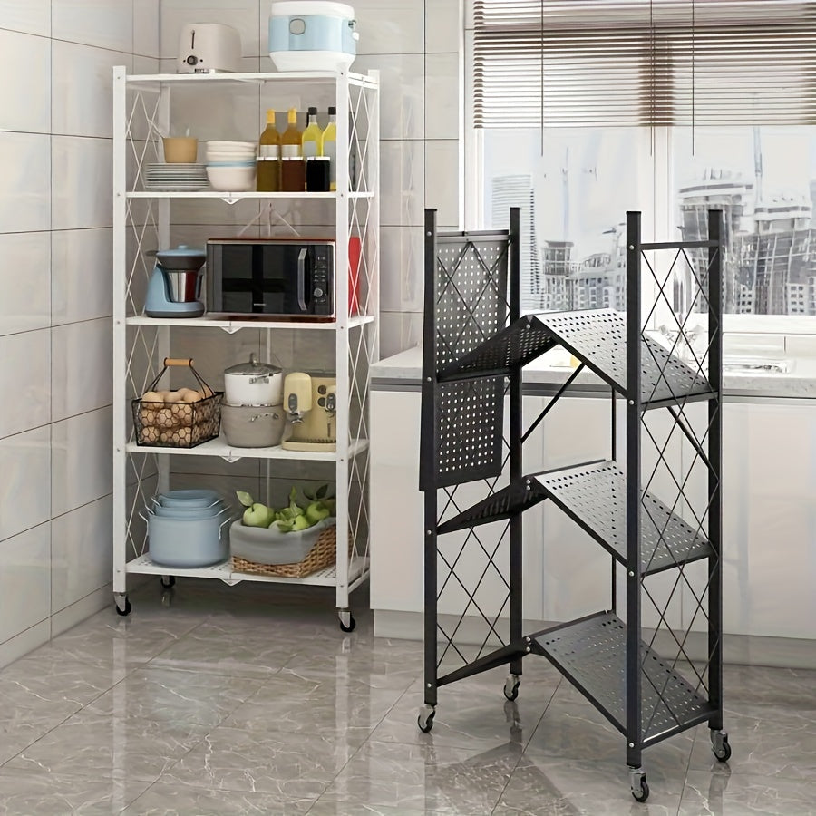 3/4/5-Tier Rolling Storage Rack with Wheels – No Assembly Required Portable Floor-Standing Multi-Layer Shelving Unit for Outdoor, Garage, Kitchen & Home