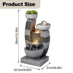 Indoor Tabletop Water Fountain with LED Lights & Crystal Ball – Tiered Bowls Cascading Water Feature with Flower Pot for Home Office Meditation Relaxation, Dark Gray, 7.9"L x 6.7"W x 15.8"H