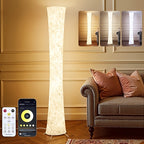 61" LED Floor Lamp with White Fabric Shade – 3 Adjustable Color Temperatures, APP & Remote Control Corner Standing Lamp for Bedroom Living Room, Valentine’s Day Birthday Gift