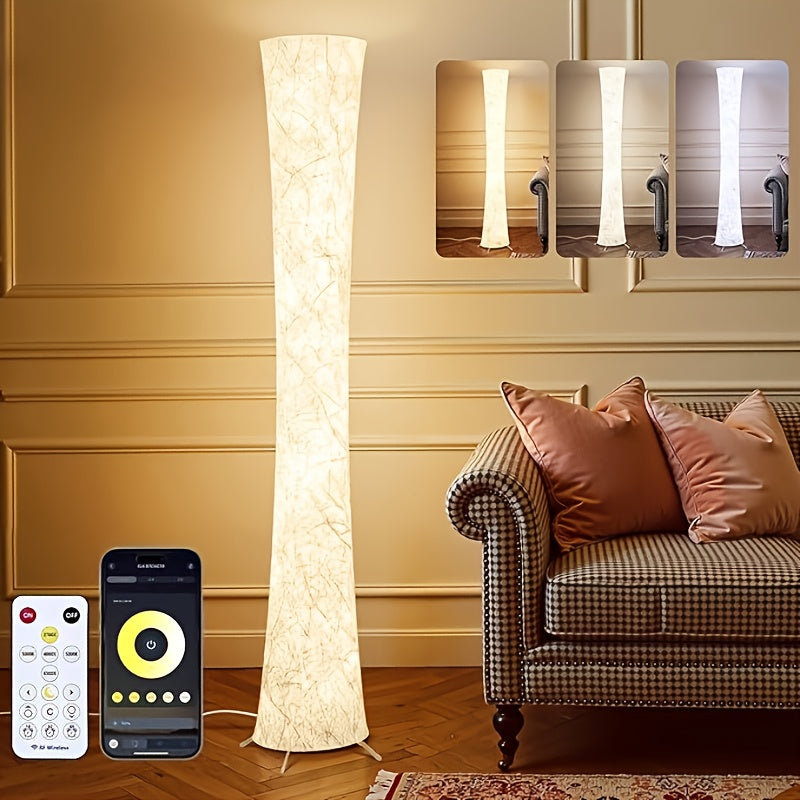 61" LED Floor Lamp with White Fabric Shade – 3 Adjustable Color Temperatures, APP & Remote Control Corner Standing Lamp for Bedroom Living Room, Valentine’s Day Birthday Gift