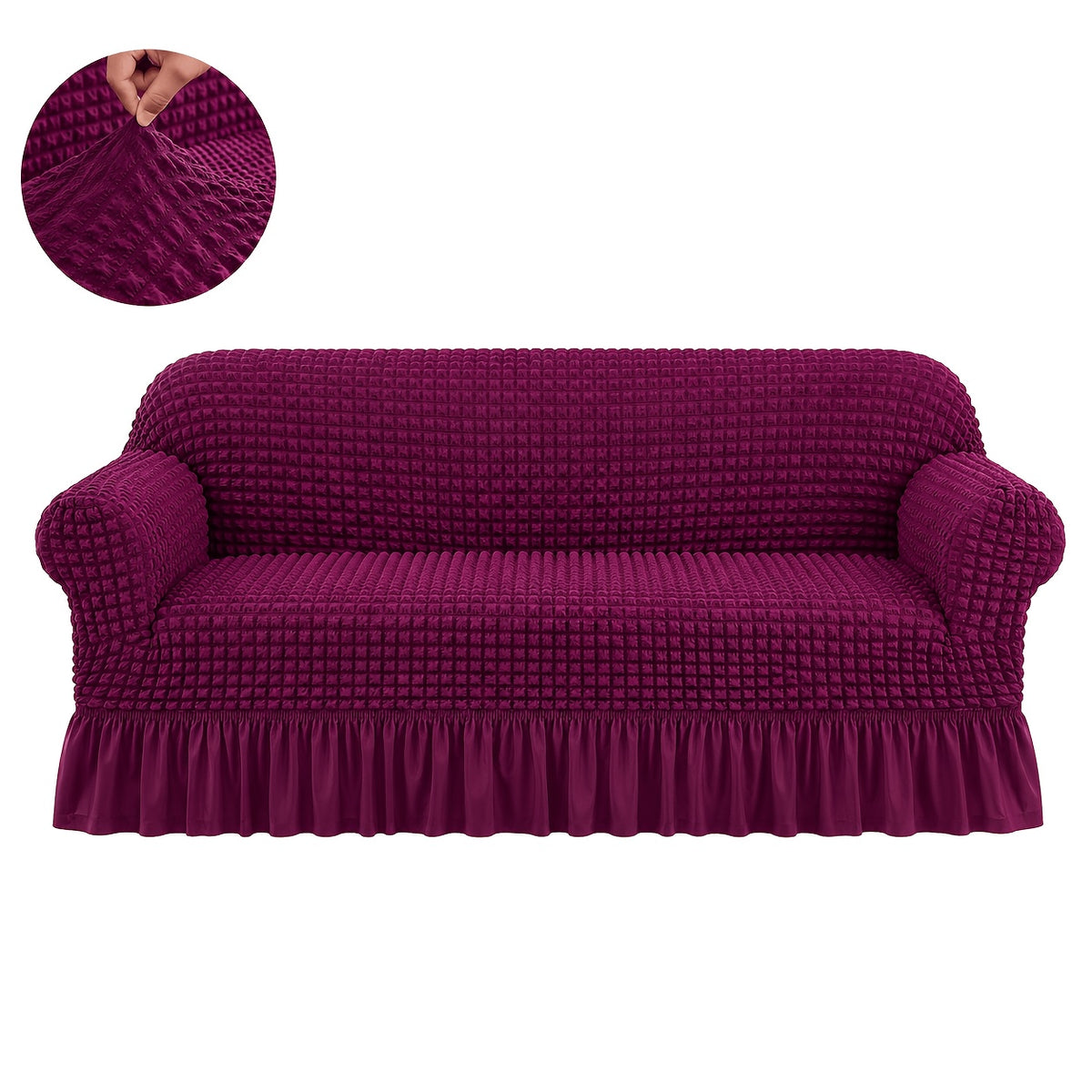 3D Bubble Texture Seersucker Sofa Cover One-Piece Elastic Band Closure Machine Washable – Solid Color Slipcover for Armchair Loveseat 1 2 3 4 Seater Sofa, Modern Home Decor