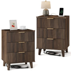 Nightstand with Charging Station – 3-Drawer Bedside Table with 2 USB Ports & 2 AC Outlets, Small Bedroom Side Table | Set of 1 or 2 | Wood, Black, White, Brown