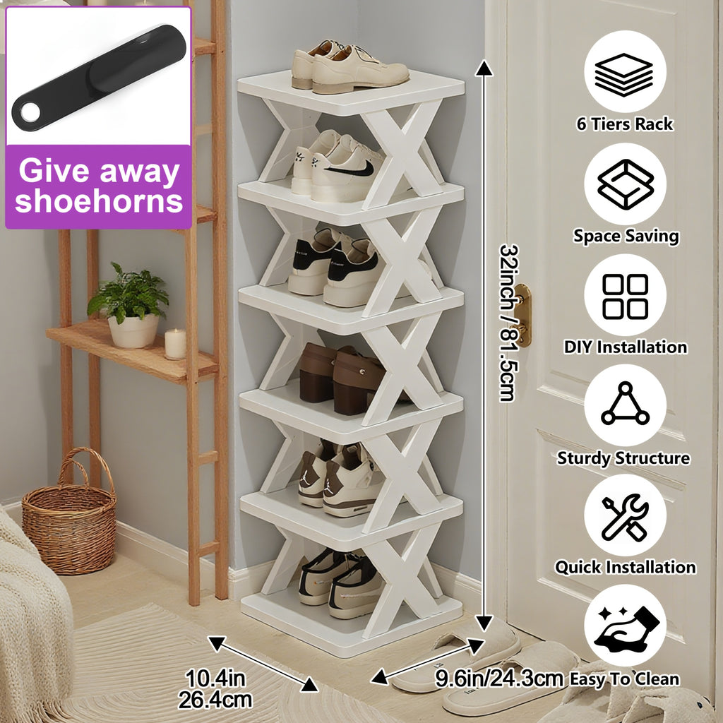 Stackable Shoe Rack Organizer 6 or 9 Tier – Plastic Vertical Shoe Shelf for Entryway, Hallway, Bedroom & Closet, Holds 6–9 Pairs, Easy Assembly, Black or White