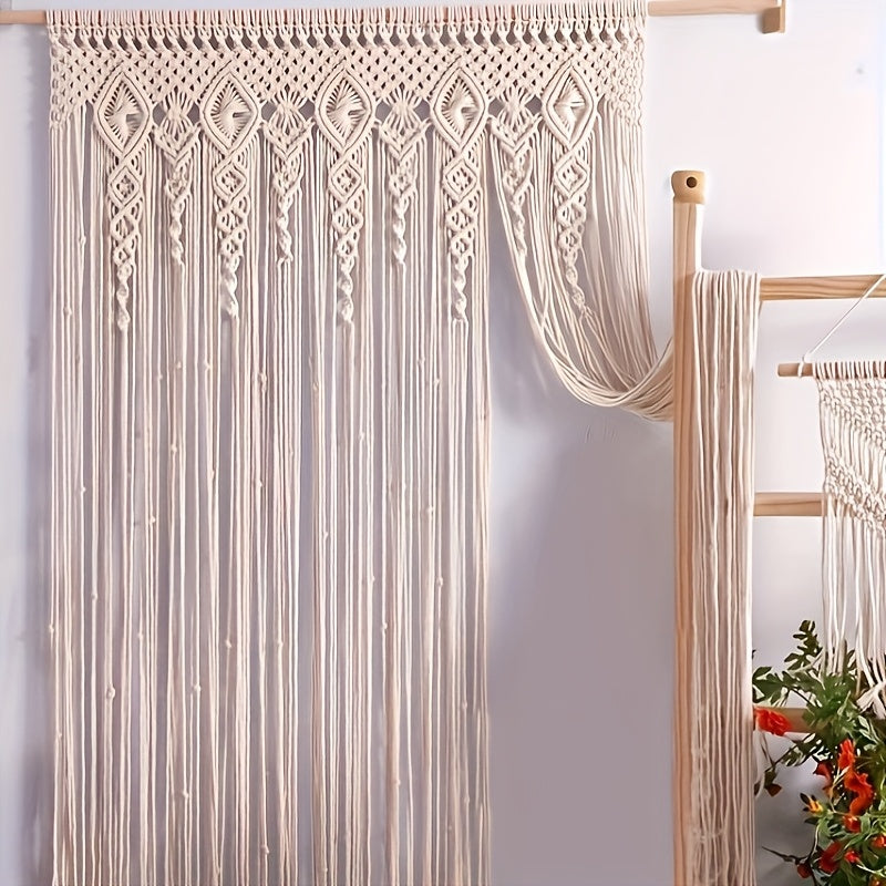 Bohemian Macrame Tapestry Wall Hanging – Large Vertical Handwoven Cotton Boho Wall Decor for Bedroom, Living Room, Wedding Backdrop & Hallway, Cream White Woven Wall Art