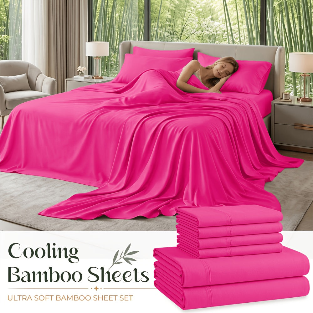 Cooling Bamboo Sheet Sets Deep Pocket 16 Inch Moisture-Wicking Breathable Soft 1800 Thread Count Fitted Sheet Twin Full Queen King All Season