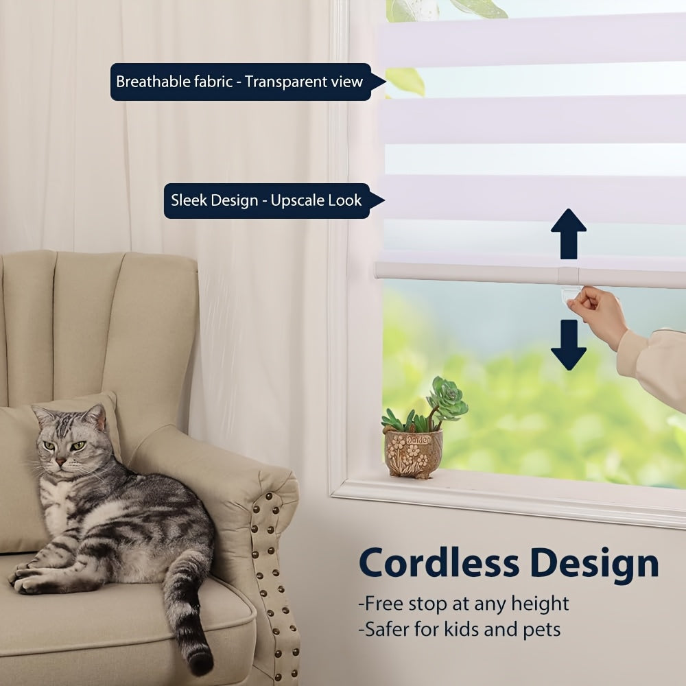Cordless Zebra Roller Shades with Metal Valance – Dual Layer Day Night Privacy Light Filtering Auto-Stop Window Blinds 18–72” Wide White & Light Grey