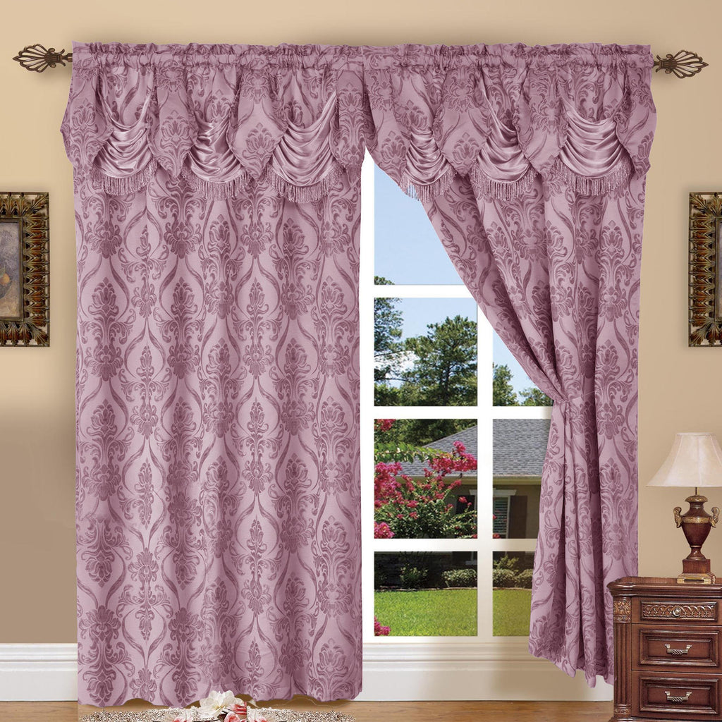 Penelope Jacquard Curtains with Attached Waterfall Valance – 2 Panel Luxury Room Darkening Rod Pocket Curtain Set, 54x84 Inch, Machine Washable for Living Room Bedroom Study Home Office