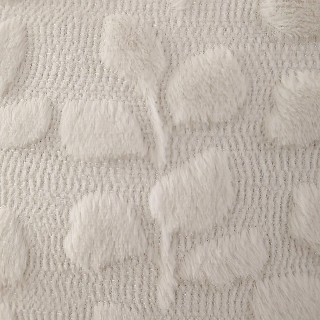 Eucalyptus Leaf Faux Plush Jacquard Pillow Covers Set of 2, 18x18 Inch Boho Cottage Quilted Cushion Cover with Zipper, Machine Washable, White & Khaki, Bedroom Sofa Home Decor