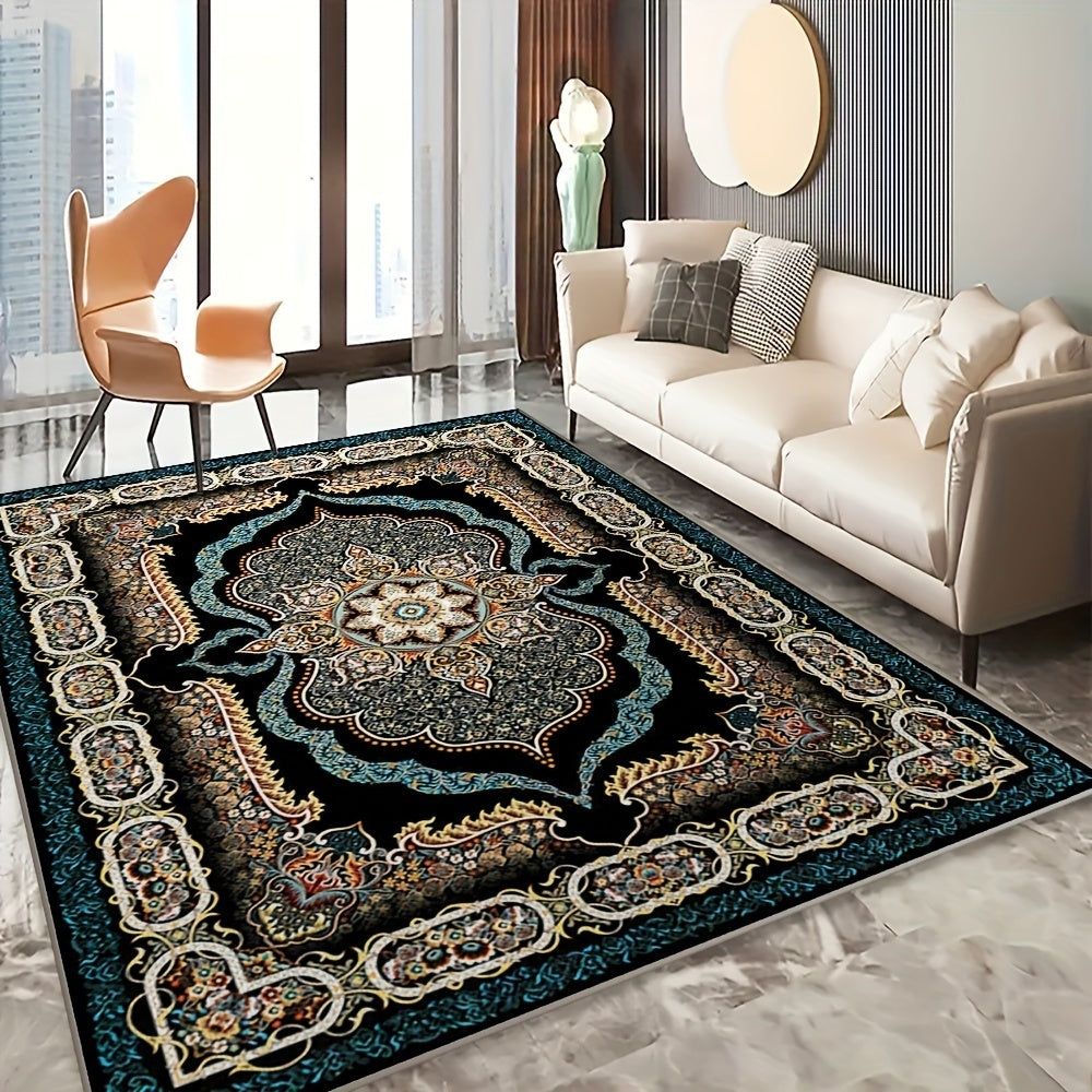 Bohemian Floral Velvet Area Rug Non-Slip Shedding-Resistant Machine Washable 100% Polyester Floor Mat for Living Room Bedroom Kitchen Office Multiple Sizes