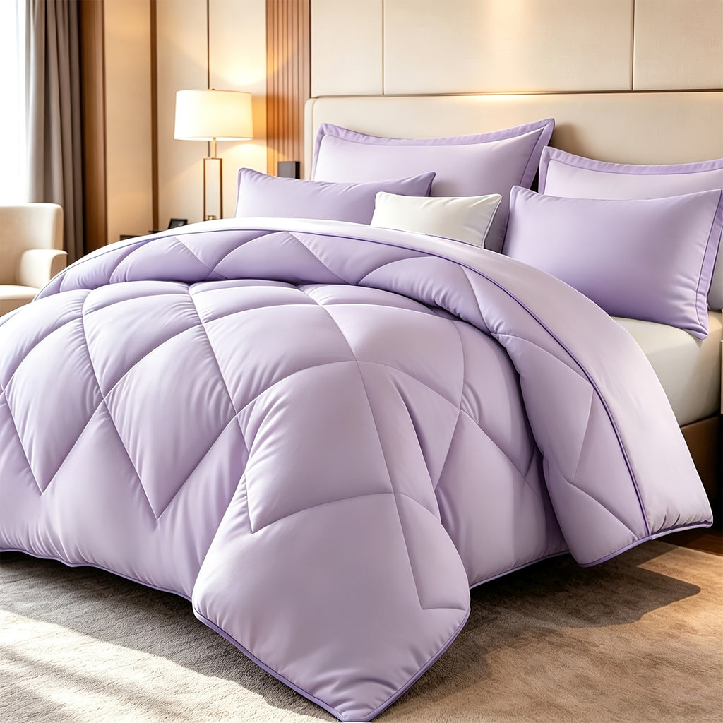 Diamond Pattern Quilt Set 2/3 Piece – Solid Color Lightweight Breathable Ultra-Fine Fiber Comforter with Pillowcases, Soft Easy Care Bedding for Bedroom & Guest Room