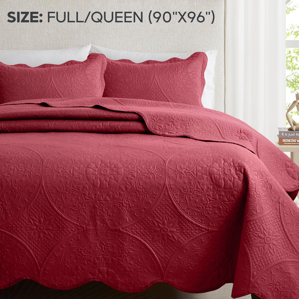 Luxury Quilted Bedspread Set 3 Piece Floral Coverlet with Pillow Shams Breathable Lightweight All Season - Twin Queen King California King 16 Colors